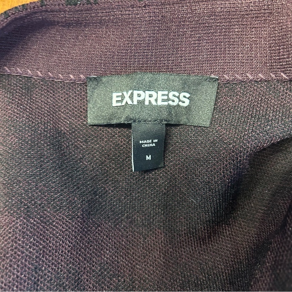 Express Purple and Black Print V Neck Cardigan Sweater, Size Medium - Picture 7 of 8